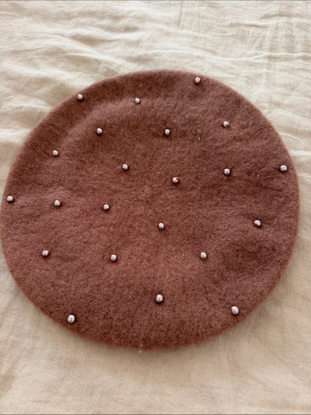 Anthropologie Pearl-Embellished Wool Beret in Brown